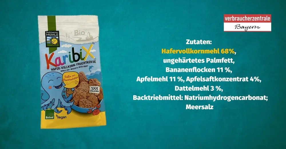 Produktfoto von Kinderkeksen mit der Zutatenliste