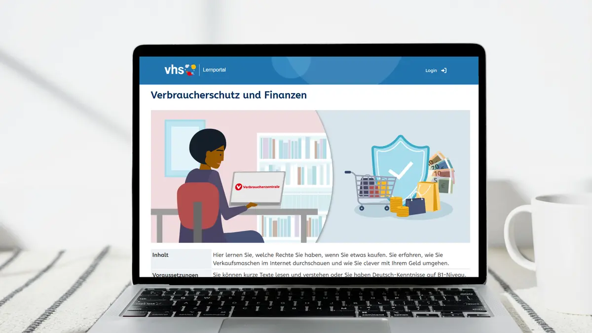 vhs-Lernpotal auf einem Laptop