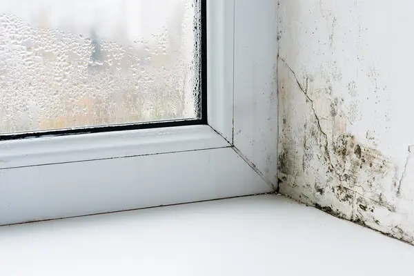 Fensterecke mit Schimmel an der Wand