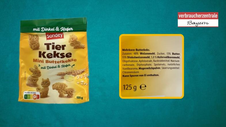 Produktfoto von Kinderkeksen mit hervorgehobenem Claim