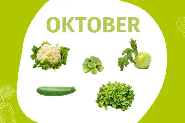 Schrift "Oktober" und Fotos einiger Gemüsesorten