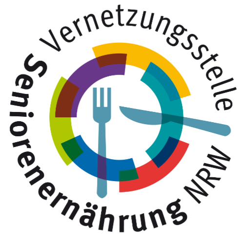 Logo mit Grafik und Text "Vernetzungsstelle Seniorenernährung NRW"