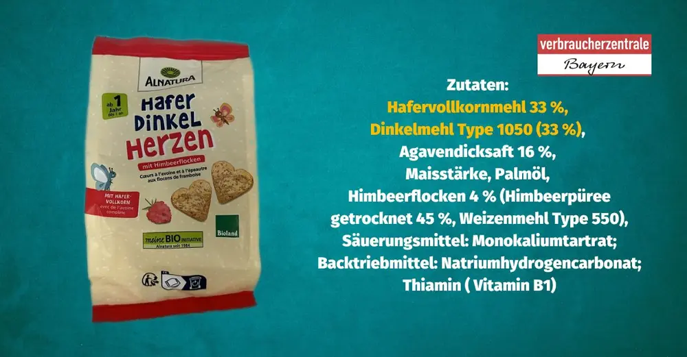 Produktfoto von Kinderkeksen mit der Zutatenliste