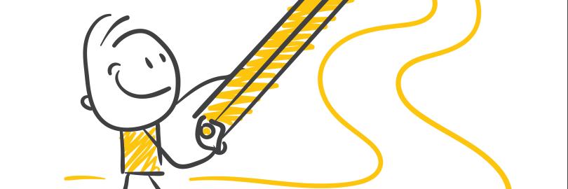 Strichfigur mit Stift, Weg