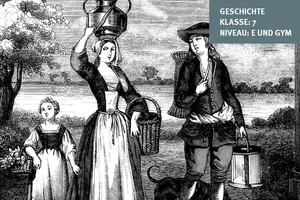 Kupferstich mit Frauen in historischen Gewändern