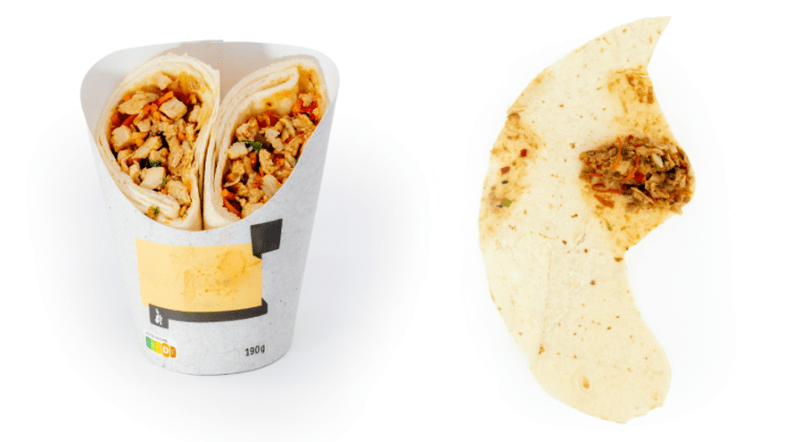 Ein Wrap zusammengerollt und aufgeklappt