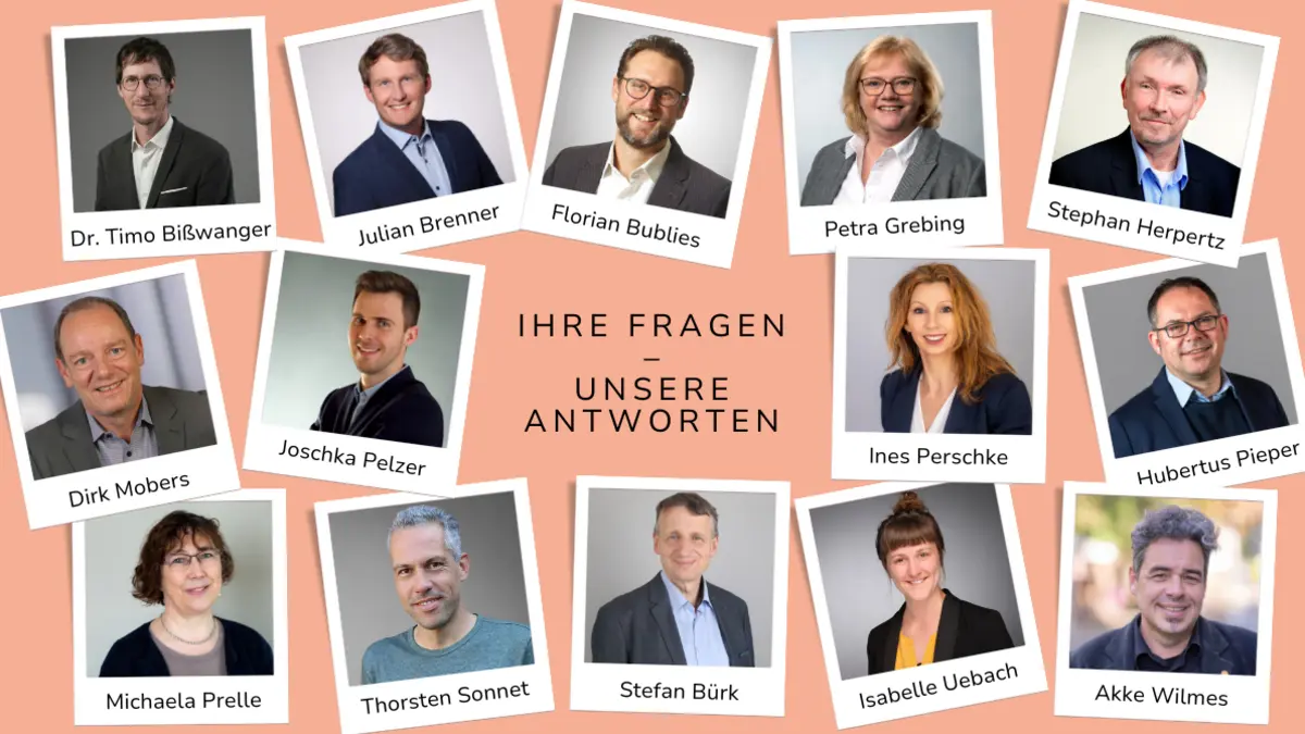 Fotos der Energieberater:innen, die Ihre Fragen bei der Veranstaltungsreihe "Energie kompakt" beantworten
