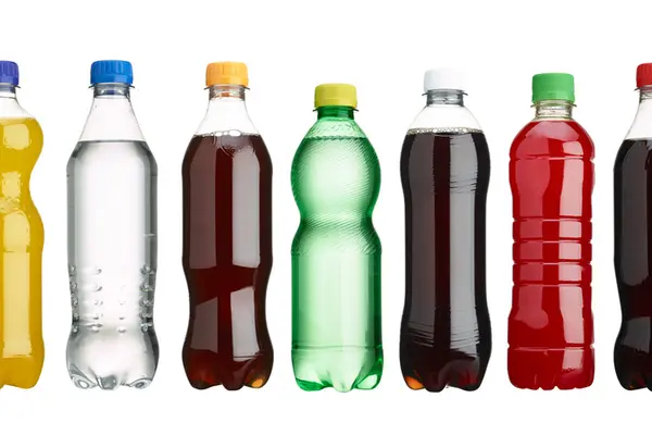 sieben 0,5 l Flaschen ohne Etikette in verschiedenen Farben