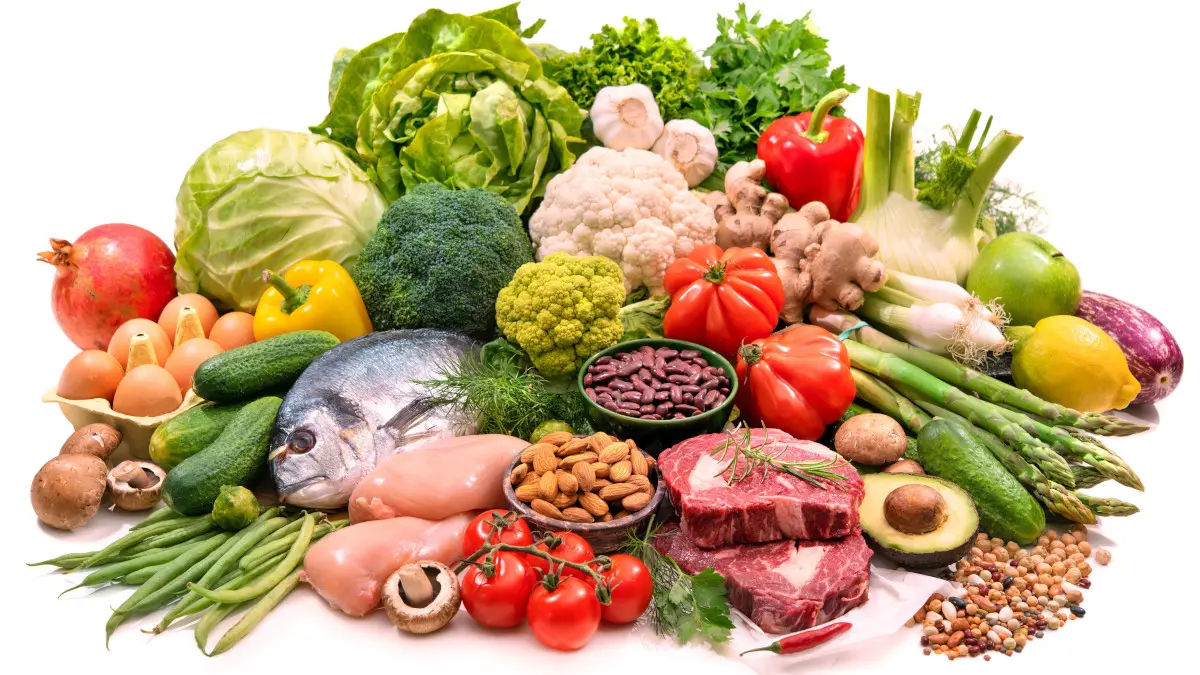 Gemüse, Hülsenfrüchte, Fleischsorten, Fisch, Eier