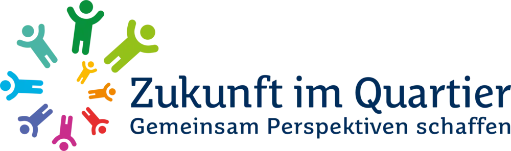 Logo mit Schrift: Zukunft im Quartier. Gemeinsam Perspektiven schaffen.