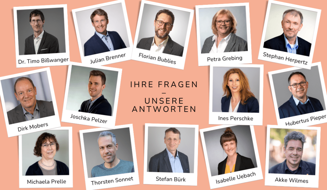 Fotos der Energieberater:innen, die Ihre Fragen bei der Veranstaltungsreihe "Energie kompakt" beantworten