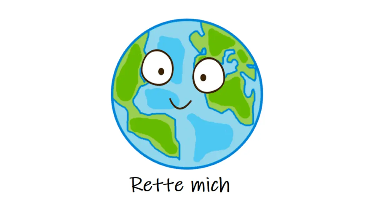 Illustration der Erde mit lächelndem Gesicht als Logo der App UMWELT-HERAUSFERUNG
