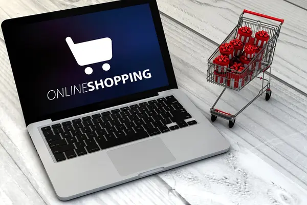 Laptop mit dem Wort Online-Shopping