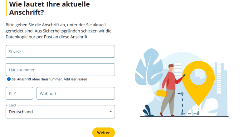 Screenshot der Datenanforderung bei der Schufa