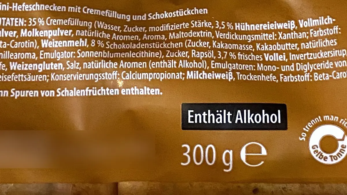 Zutatenliste einer Verpackung Hefeschnecken