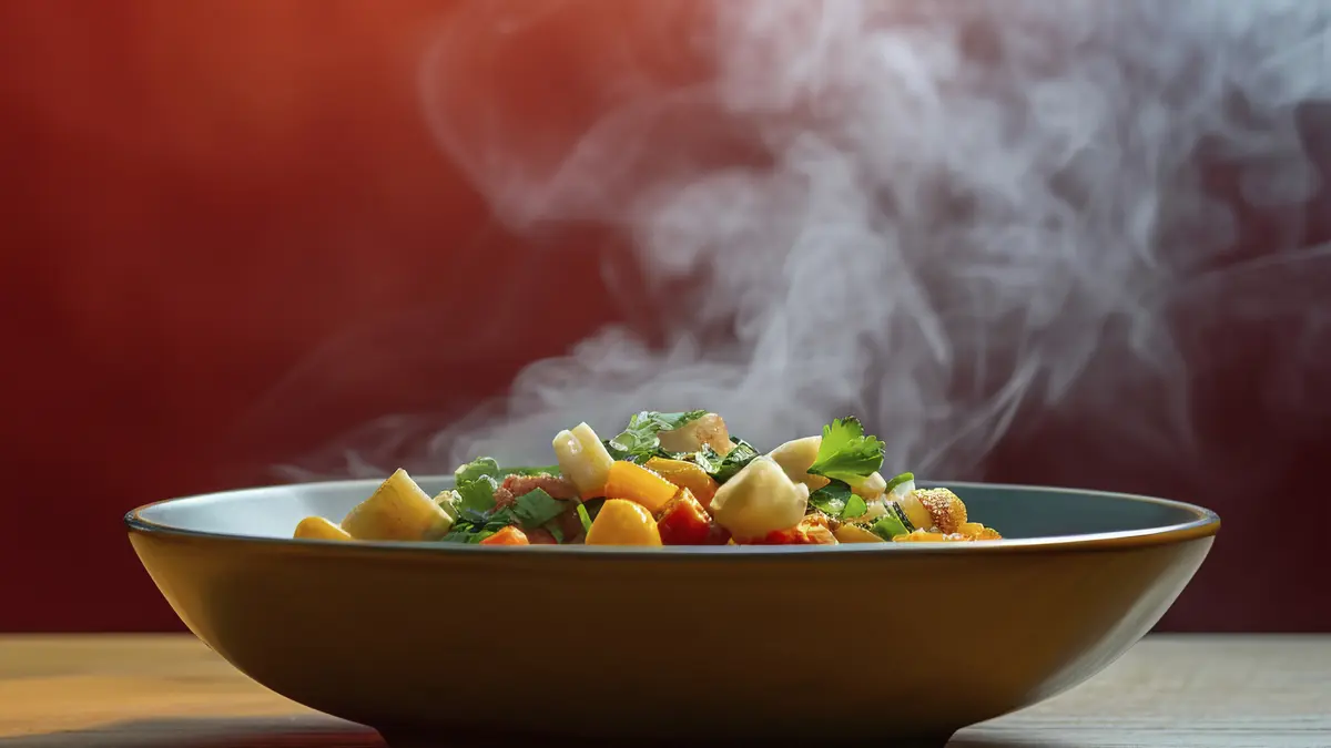 Eine schüssel dampendes Essen
