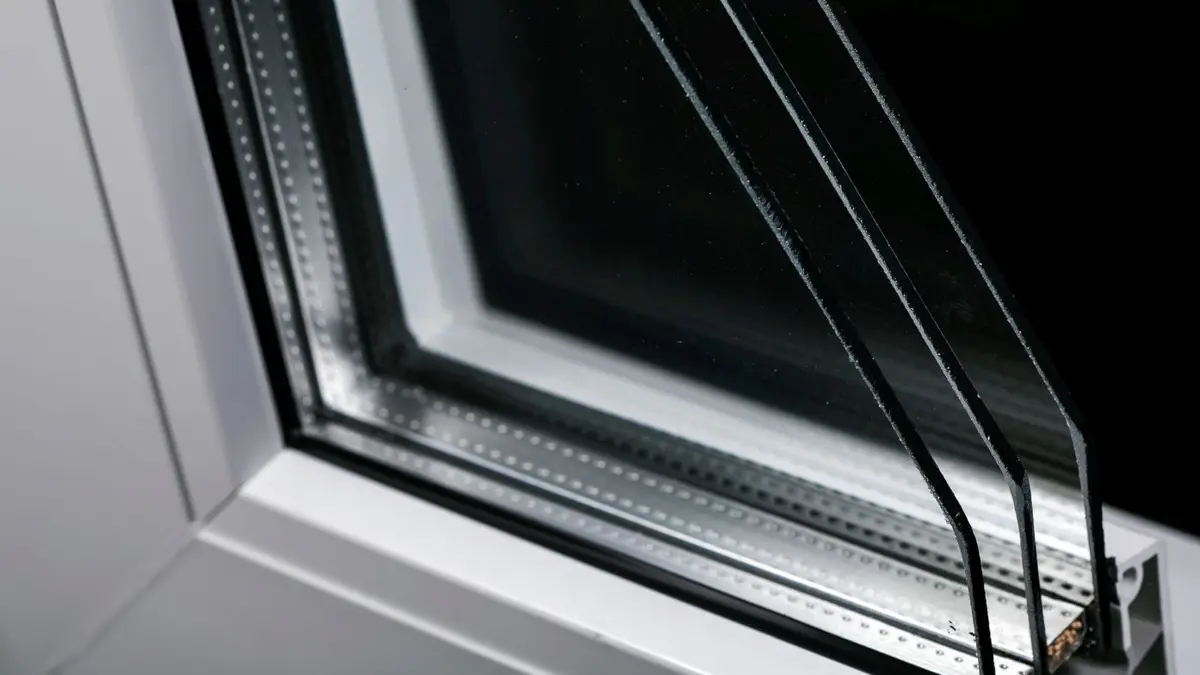 Ein Fenster mit Dreifachverglasung im Querschnitt