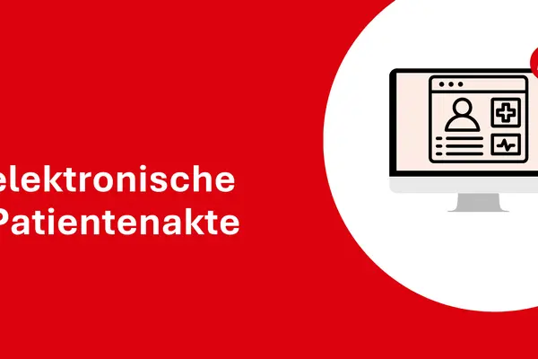 Grafik mit Computer-Elementen und dem Text "elektronische Patientenakte"
