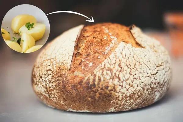Gekochte Kartoffeln und ein Brot