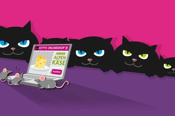 Visualisierung einer Kostenfalle anhand von Katzen, die versuchen drei kleine Mäuse zu fangen