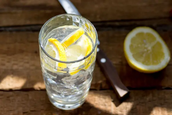 Ein Glas mit Tonic Water und Zitronenscheiben