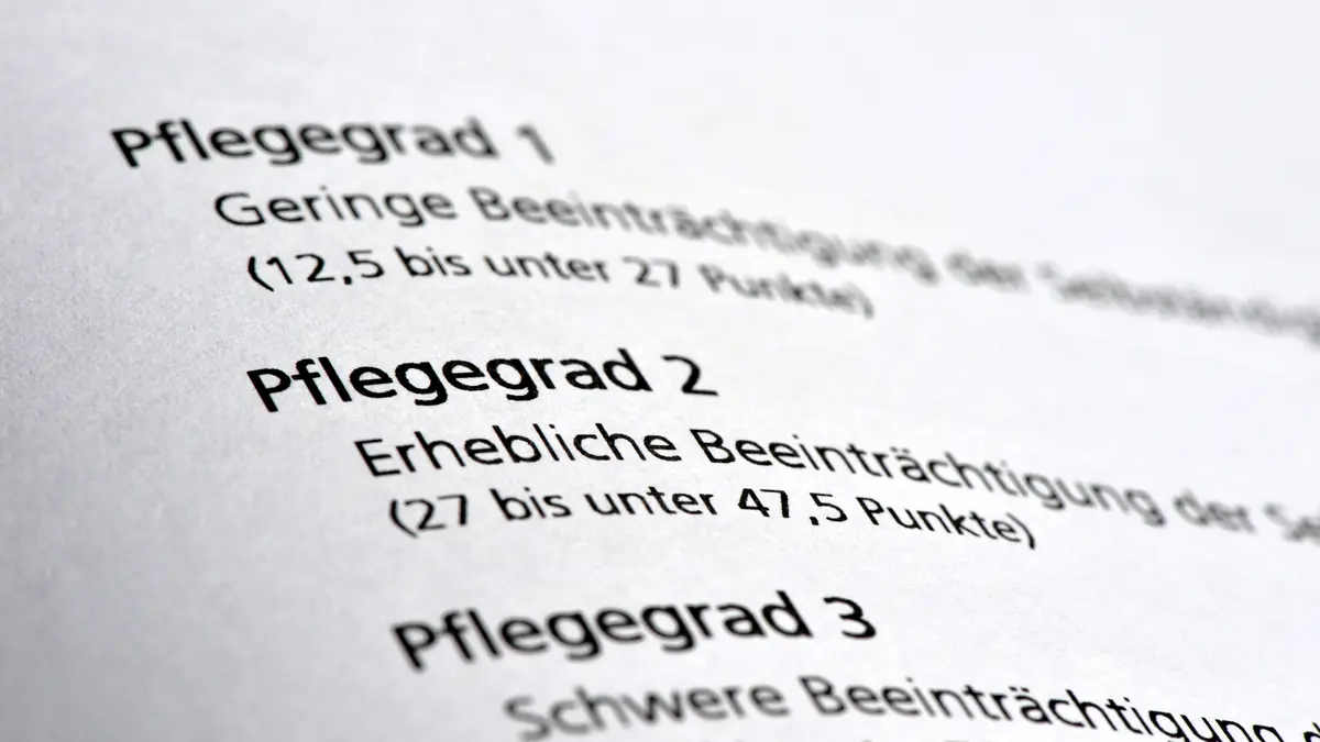 Auflistung der einzelnen Pflegegrade mit Erläuterungen