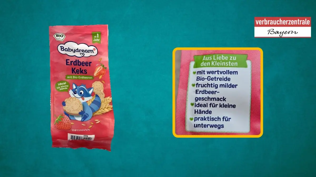 Produktfoto von Kinderkeksen mit hervorgehobenem Claim