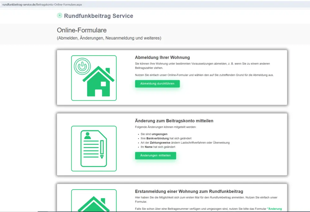 Rundfunkbeitrag Online Service Screenshot Juli 2025 2