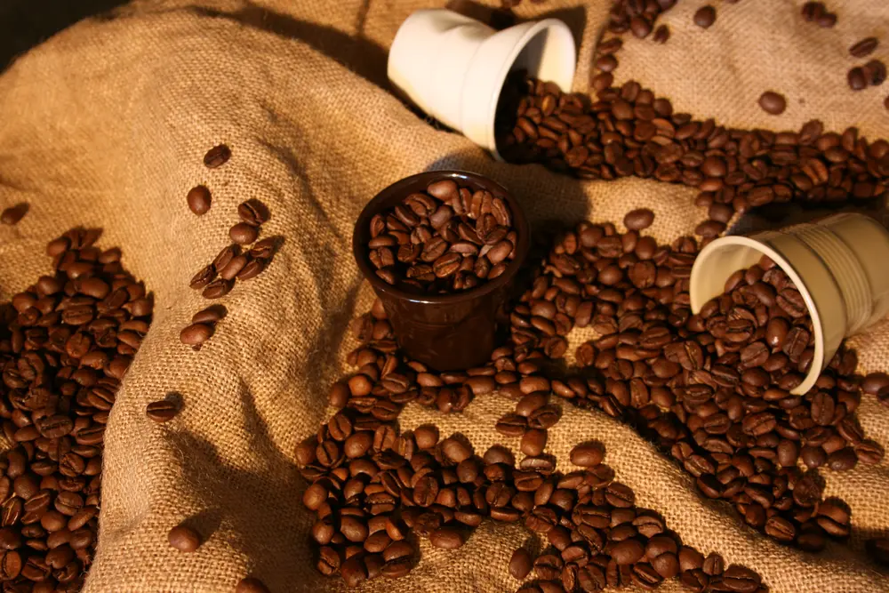 Kaffeebohnen auf einem Sack