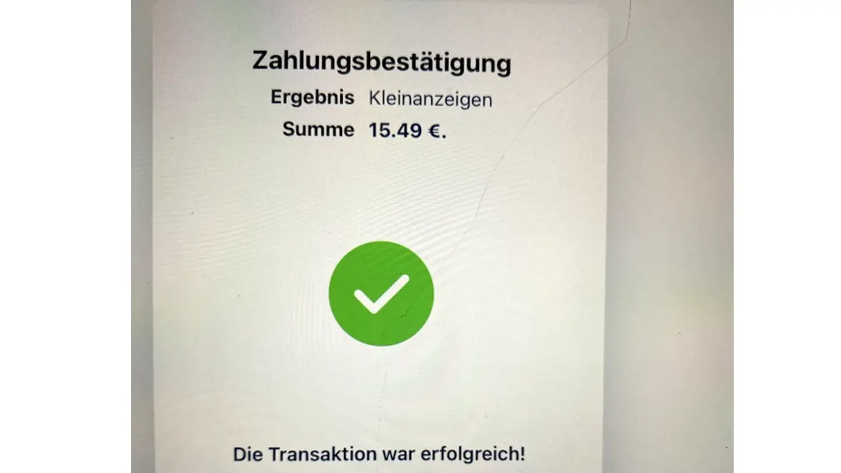 Screenshot einer angeblichen Zahlungsbestätigung eines Kleinanzeigenkaufs