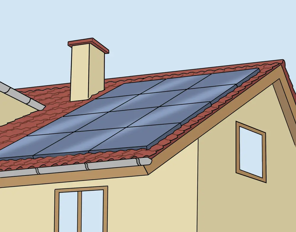 für leichte Sprache: Hausdach mit Solaranlage darauf