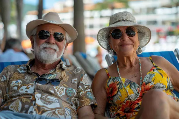 Rentner auf Reisen Rentnerpaar mit kurzen Kleidern im Urlaub