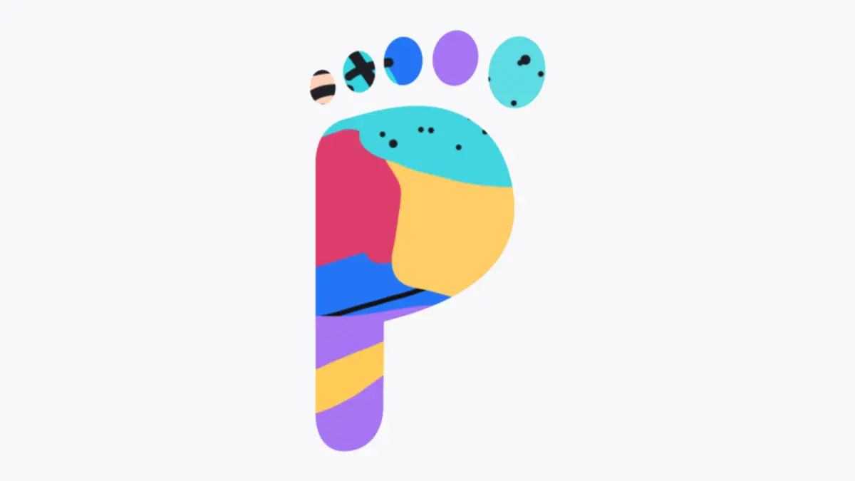 Illustration eines Fußabdrucks in vielen Farben als Logo der App "My Little Plastic Footprint"