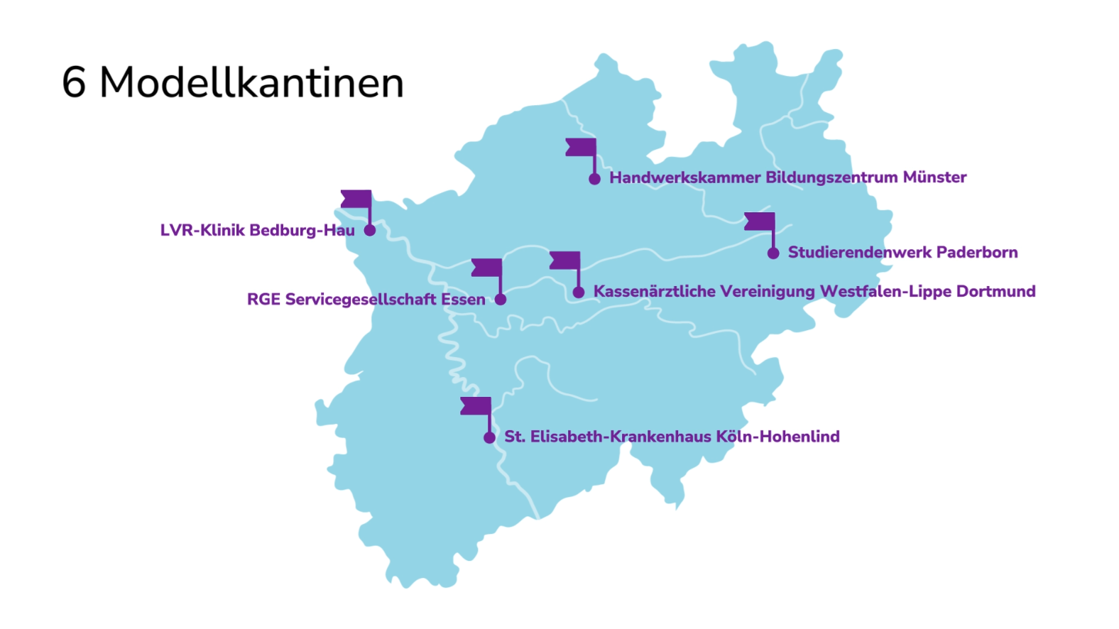 Landkarte mit den Standorten der Modellkantinen in NRW