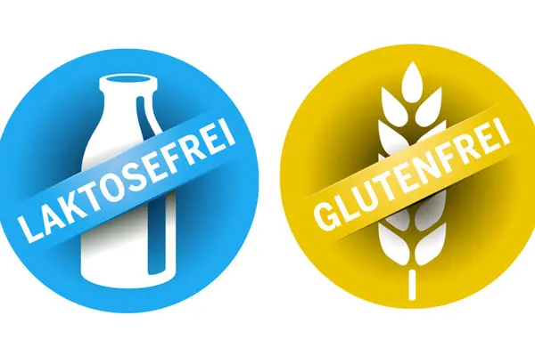 Zwei Runde Aufkleber Laktosefrei und Glutenfrei
