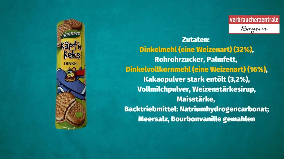 Produktfoto von Kinderkeksen mit der Zutatenliste