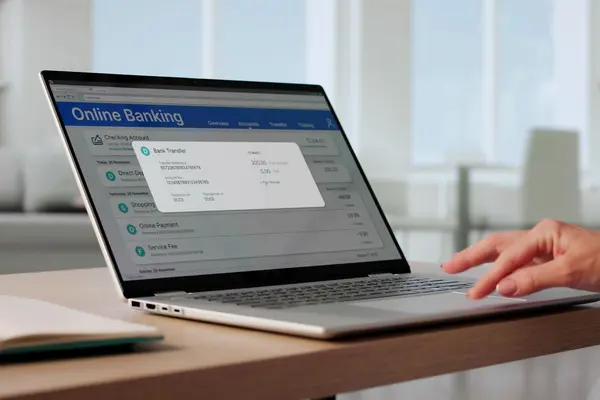 Jemand nutzt Online Banking auf einem Laptop