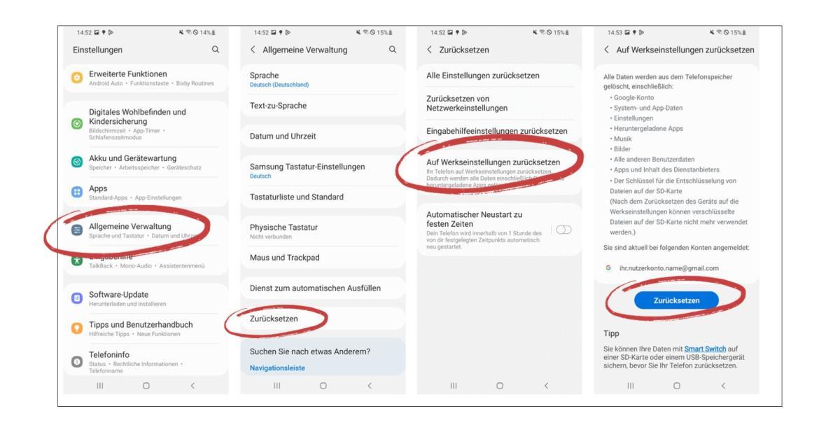 screenshot beim Datenlöschen