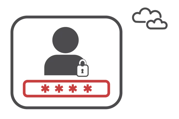 Das Icon zeigt Bildschirm mit Silhouette einer Person, darunter eine Passworteingabe.