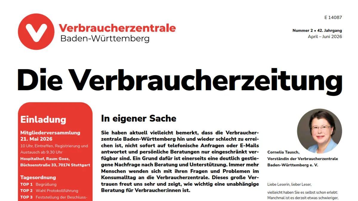 Titelseite der Verbraucherzeitung 2/26