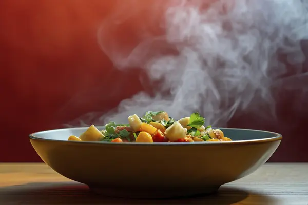 Eine schüssel dampendes Essen
