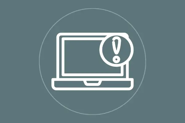 Grafik mit einem Monitorsymbol und einem Ausrufezeichen