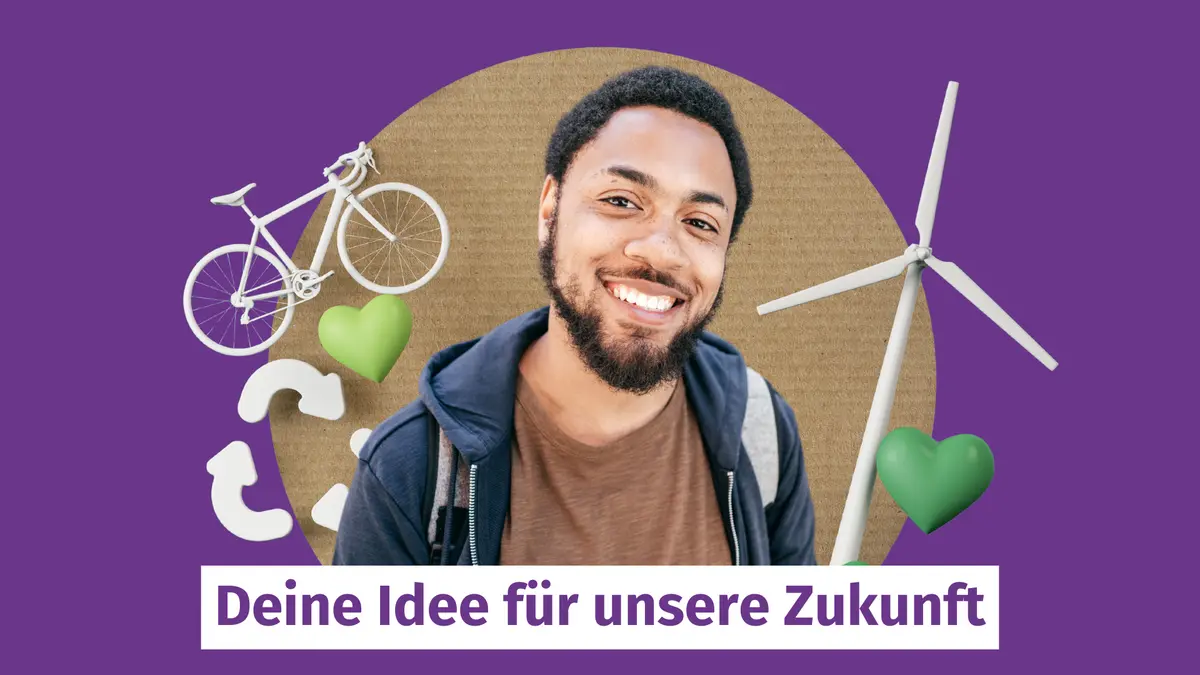 Mann vor Hintergrund mit verschiedenen grafischen Motiven
