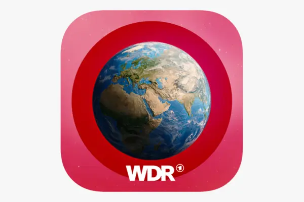 Icon mit Illustration der Erde und Schriftzug "WDR" als Logo er App "Die Klima App"
