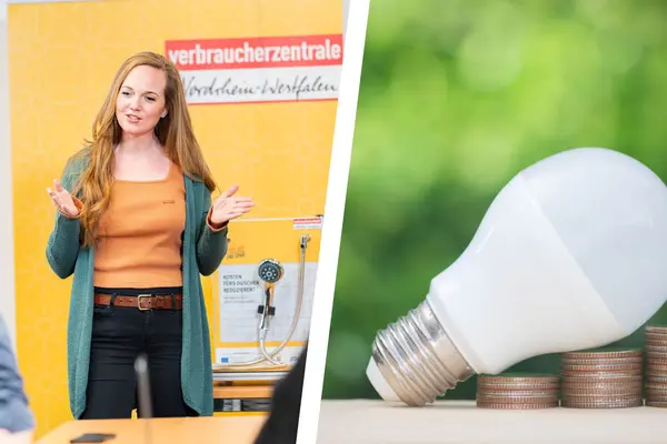 Vortragssituation & Glühbirne auf Münzen