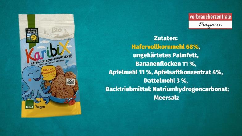 Produktfoto von Kinderkeksen mit der Zutatenliste