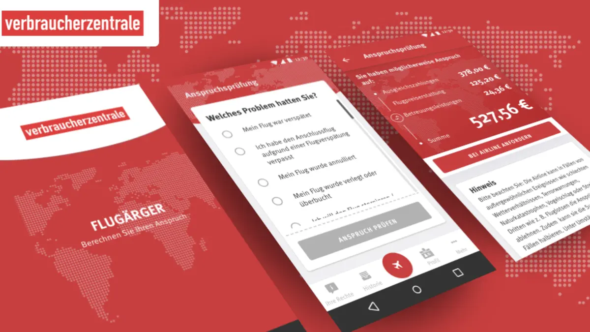 Screenshots der App Flugärger