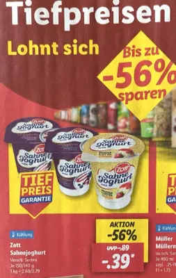 Lidl-Prospekt mit beanstandeter Preiswerbung für Sahnejoghurt