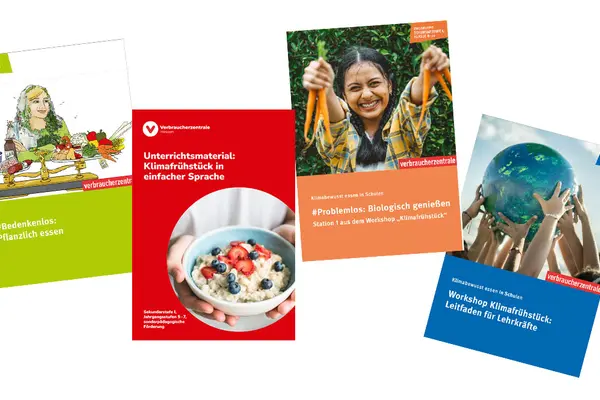 Titelseiten der Unterrichtsmaterialien für Klasse und 5-7, 8-10 und Einfache Sprache