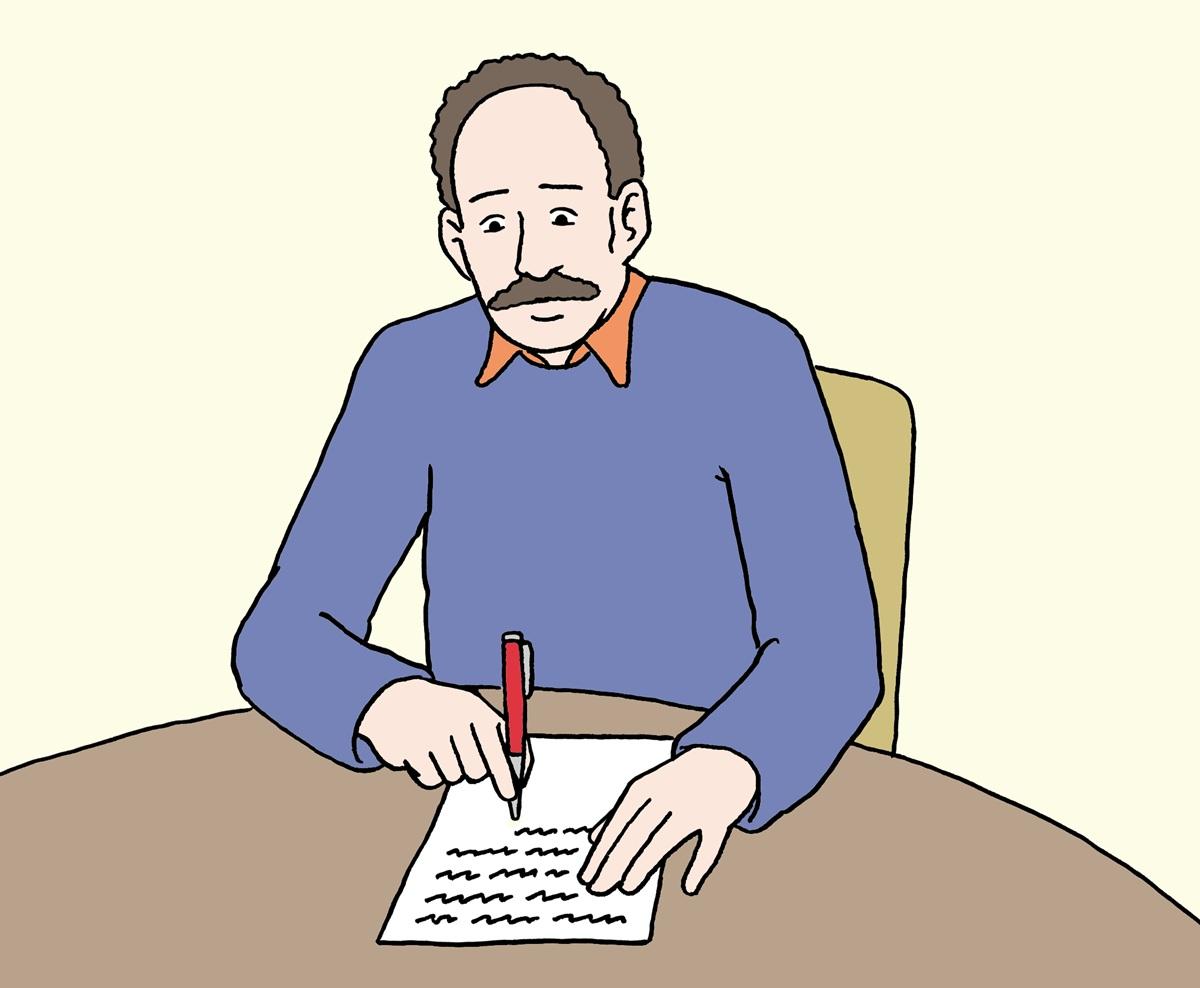 Mann schreibt einen Brief